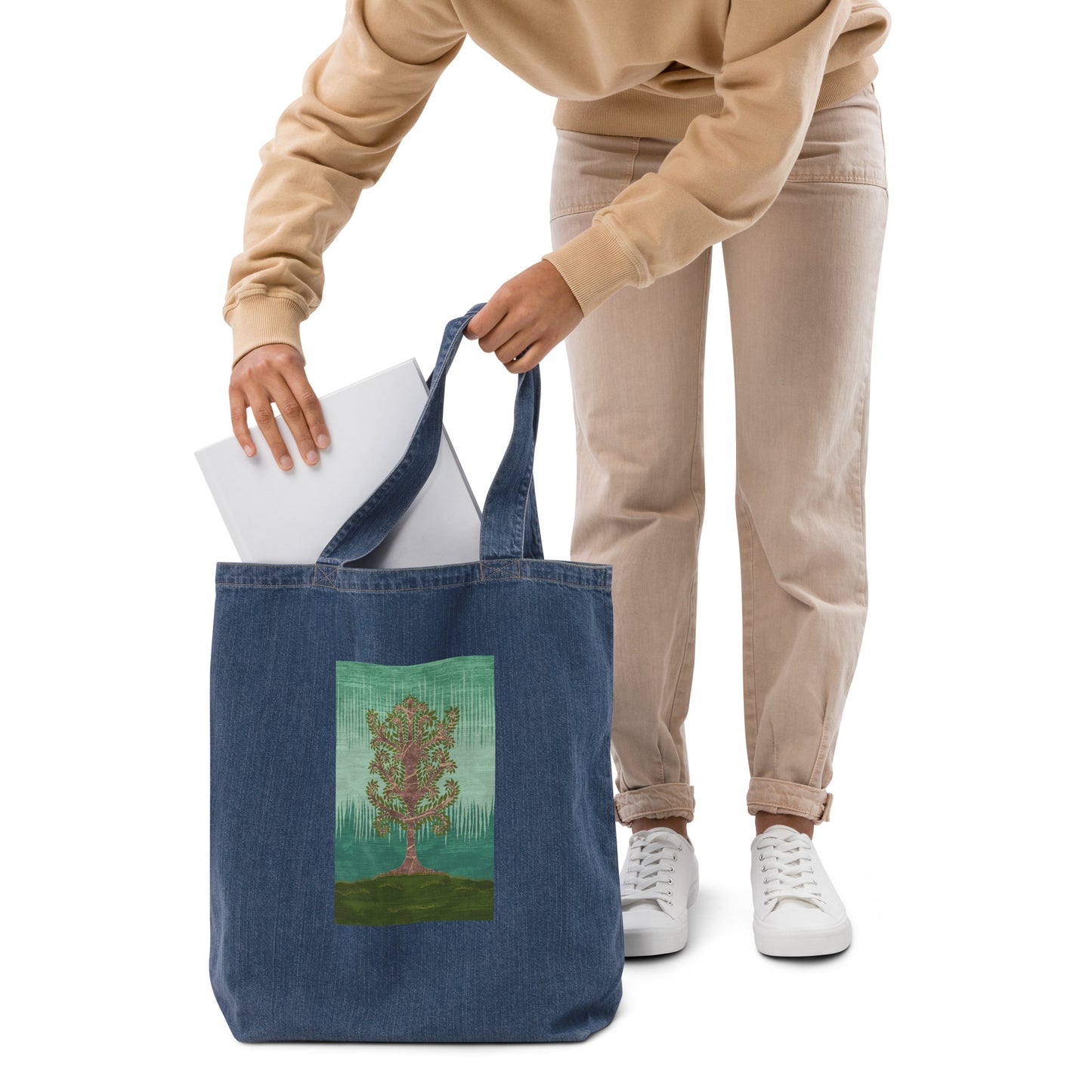 Organic denim tote bag - Ashen Tree (Summer version)