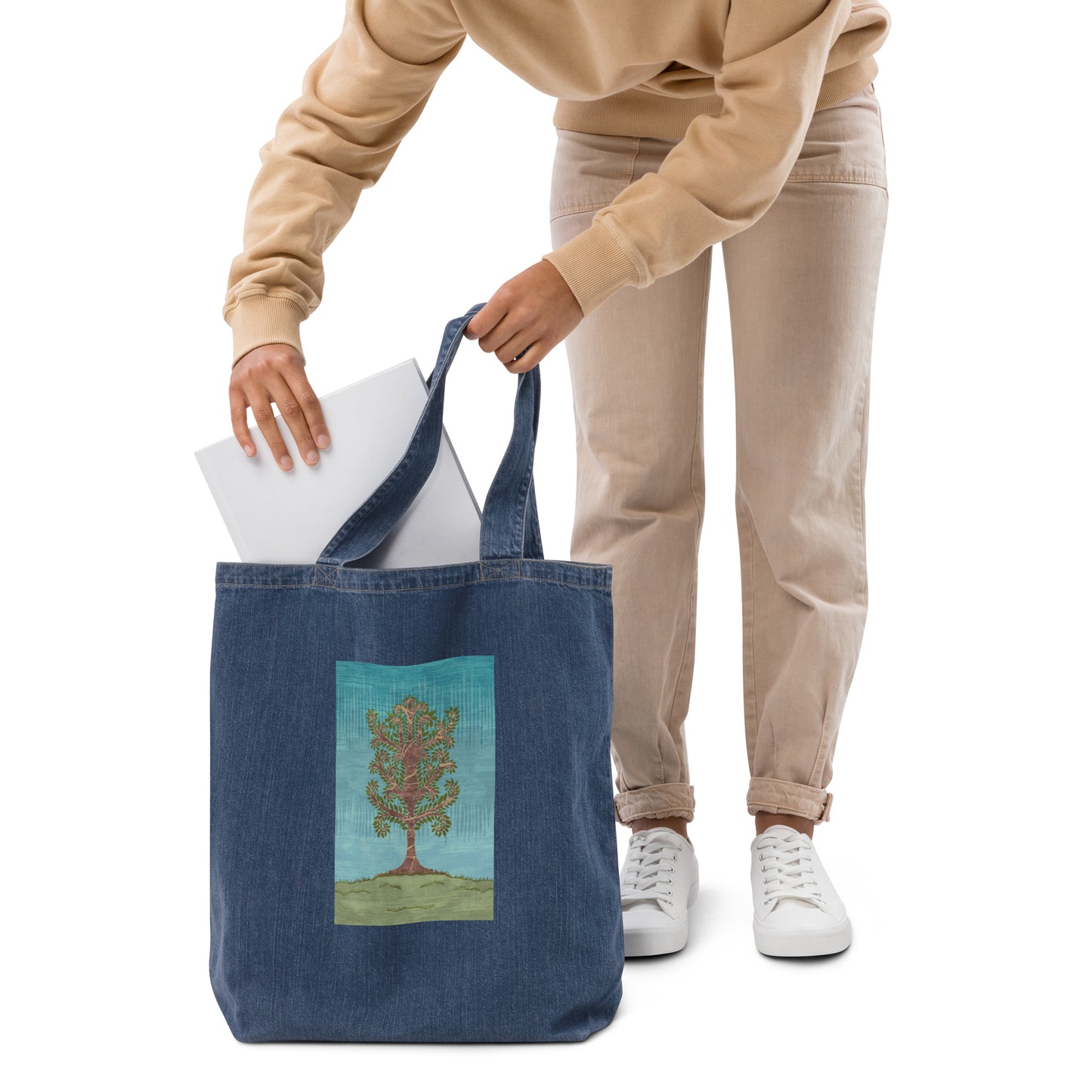 Organic denim tote bag - Ashen Tree (Winter version)