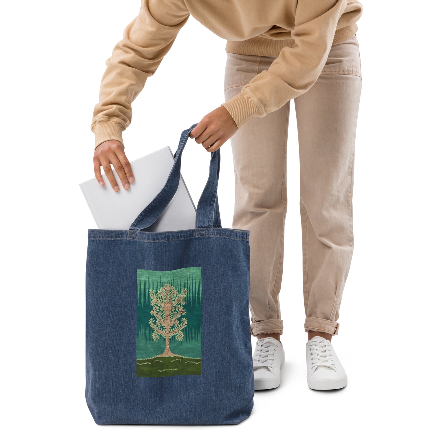 Organic denim tote bag - Ashen Tree (Spring version)