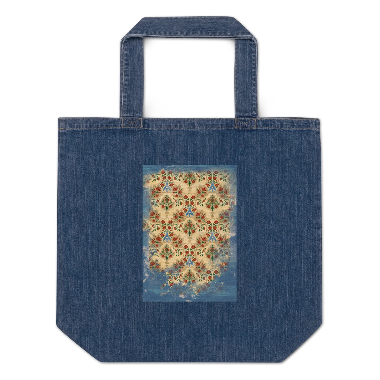 Organic denim tote bag - Sparrow's garden (blue version)