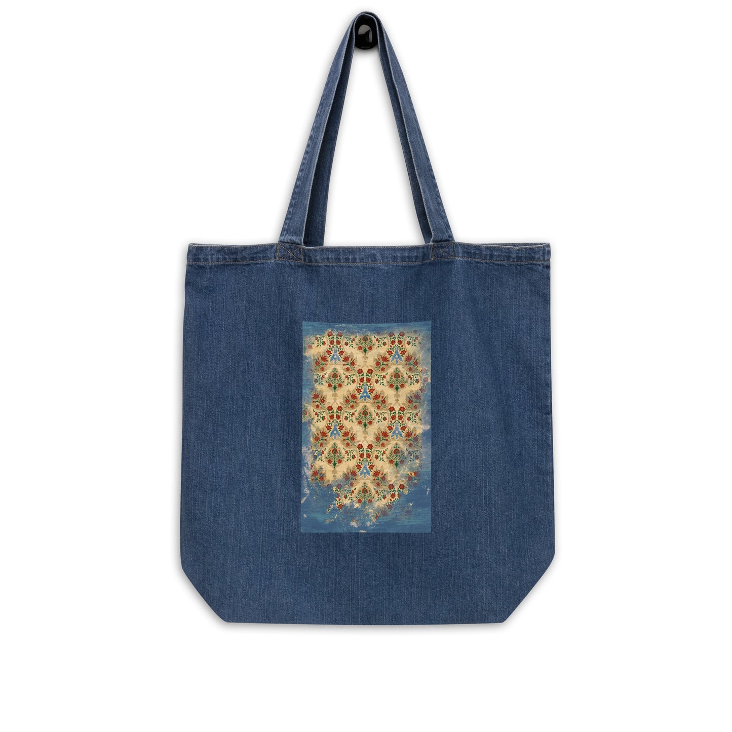 Organic denim tote bag - Sparrow's garden (blue version)