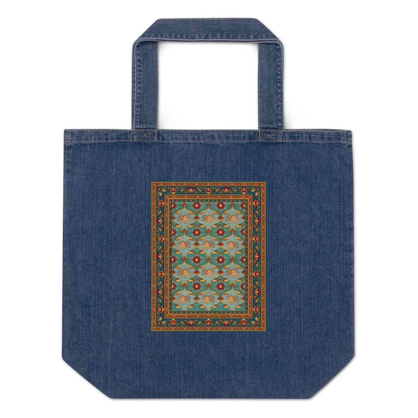 Organic denim tote bag - The lion and the sun II