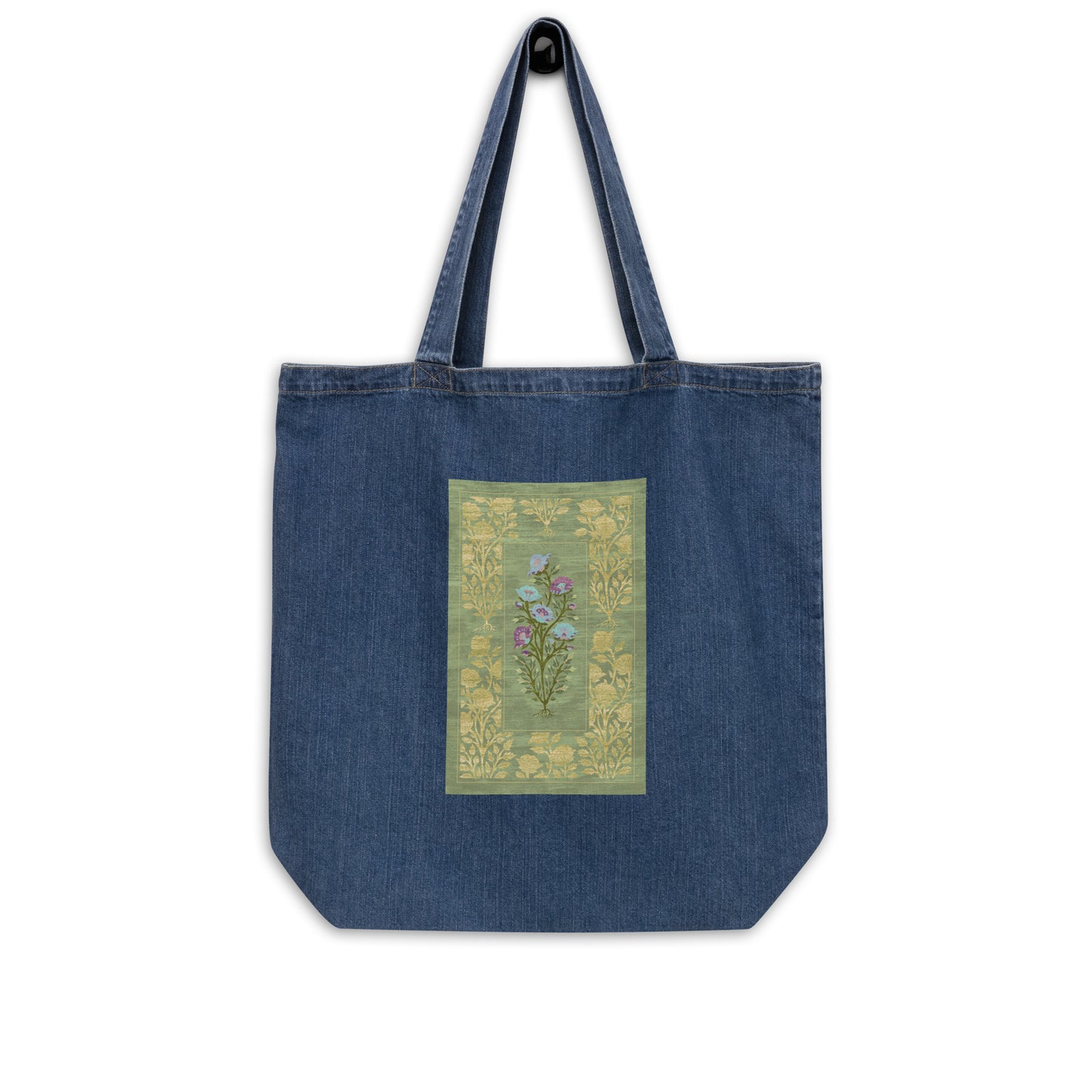 Organic denim tote bag - Rose garden (mint)