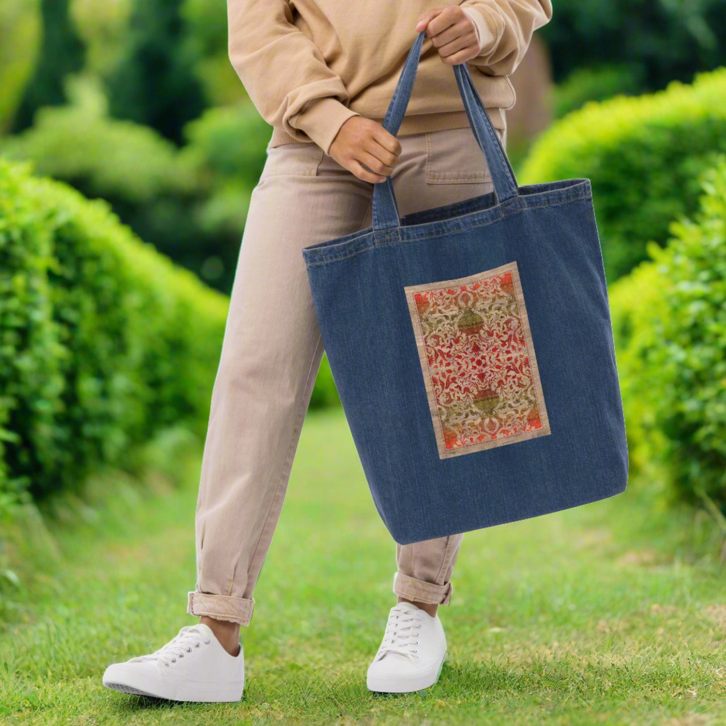 Organic denim tote bag - Reincarnation (Khaki Ruby)