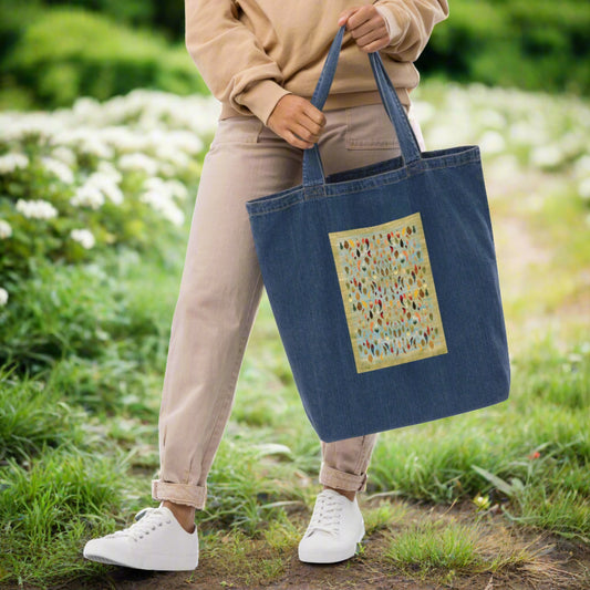 Organic denim tote bag - The last dance with the wind (green version)