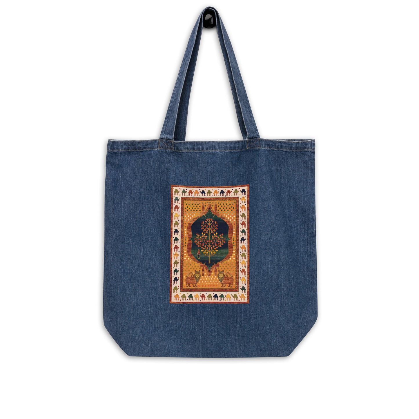 Organic denim tote bag - The lions and the maple I