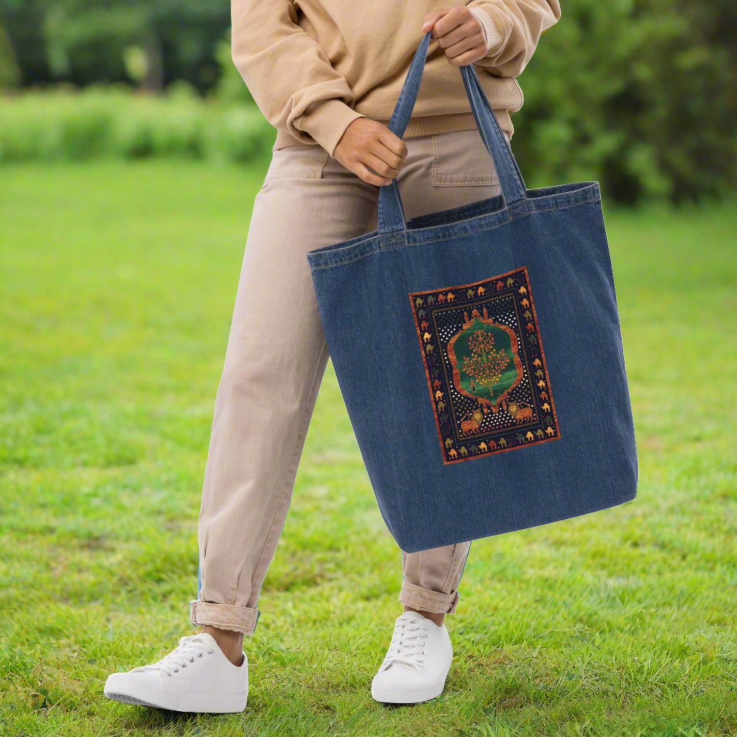 Organic denim tote bag - The lions and the maple II