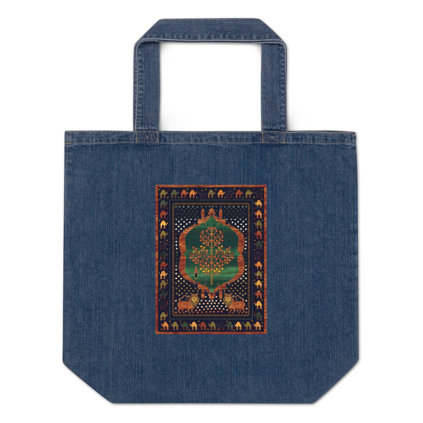 Organic denim tote bag - The lions and the maple II