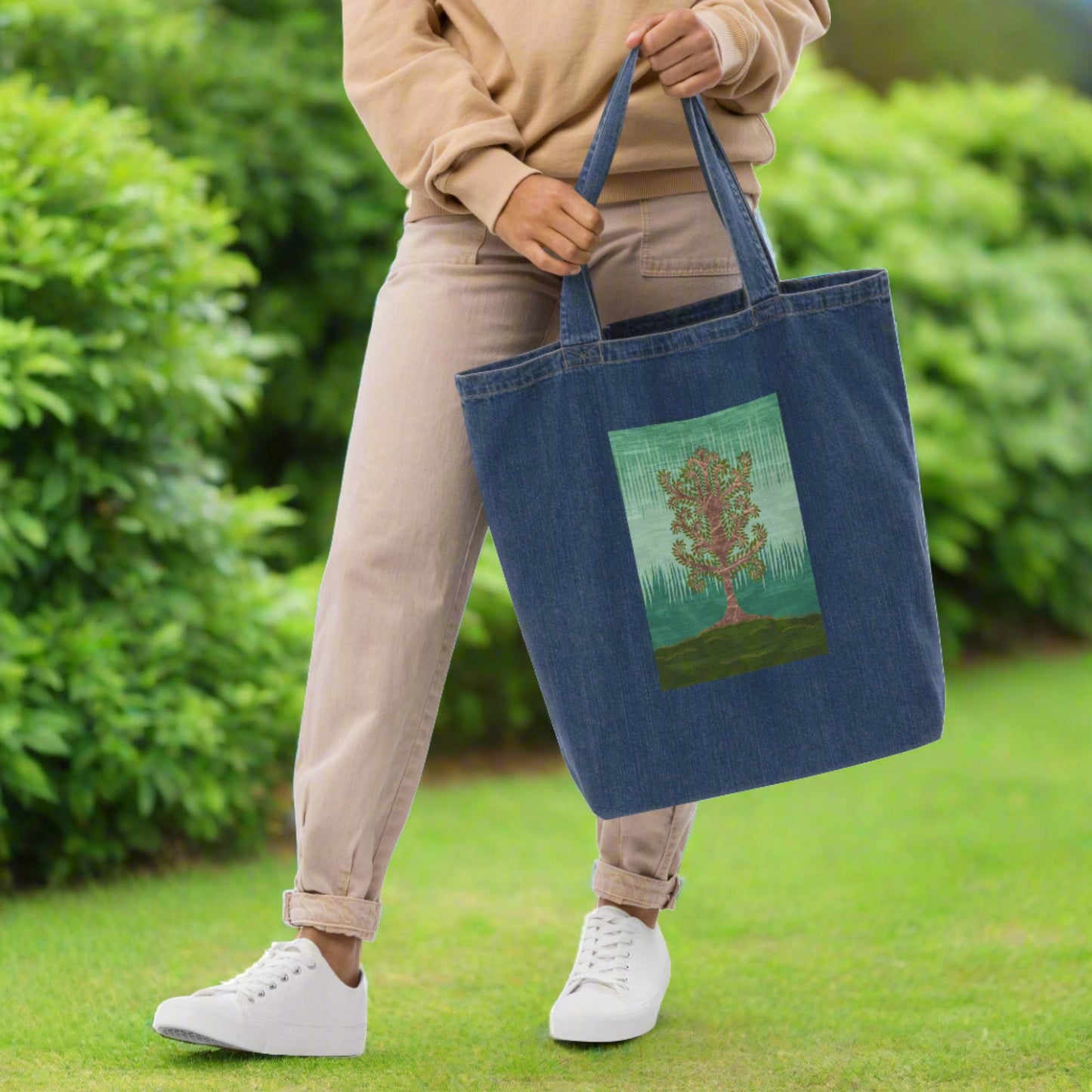 Organic denim tote bag - Ashen Tree (Summer version)