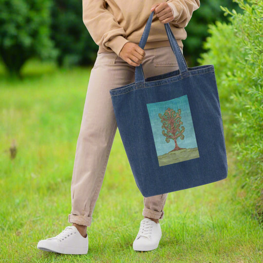 Organic denim tote bag - Ashen Tree (Winter version)