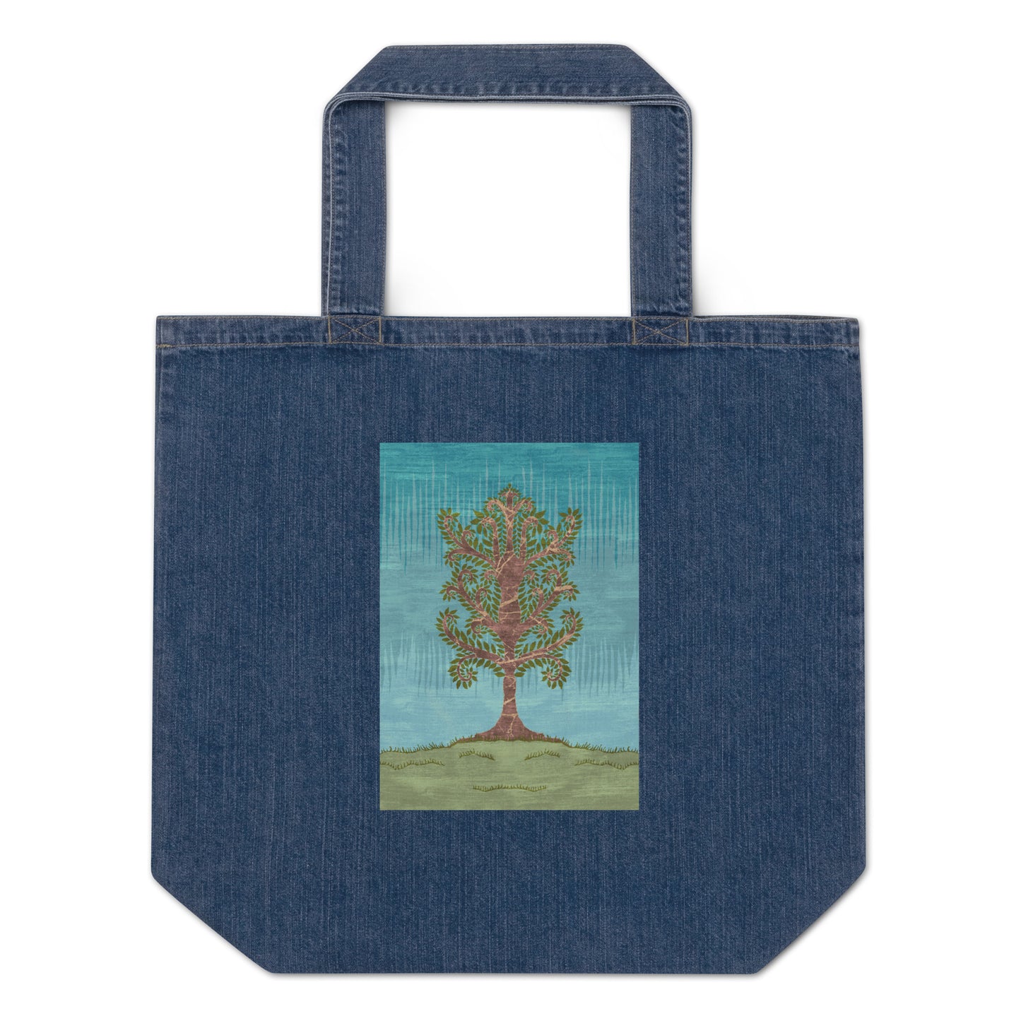 Organic denim tote bag - Ashen Tree (Winter version)