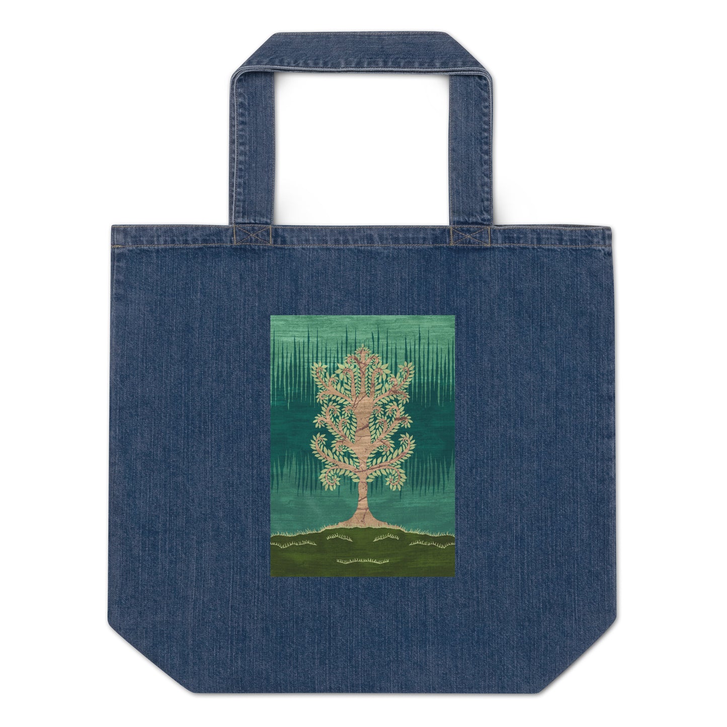 Organic denim tote bag - Ashen Tree (Spring version)