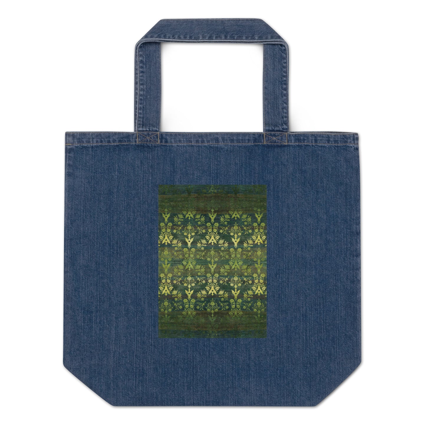 Organic denim tote bag - Sparrow's garden (green version)