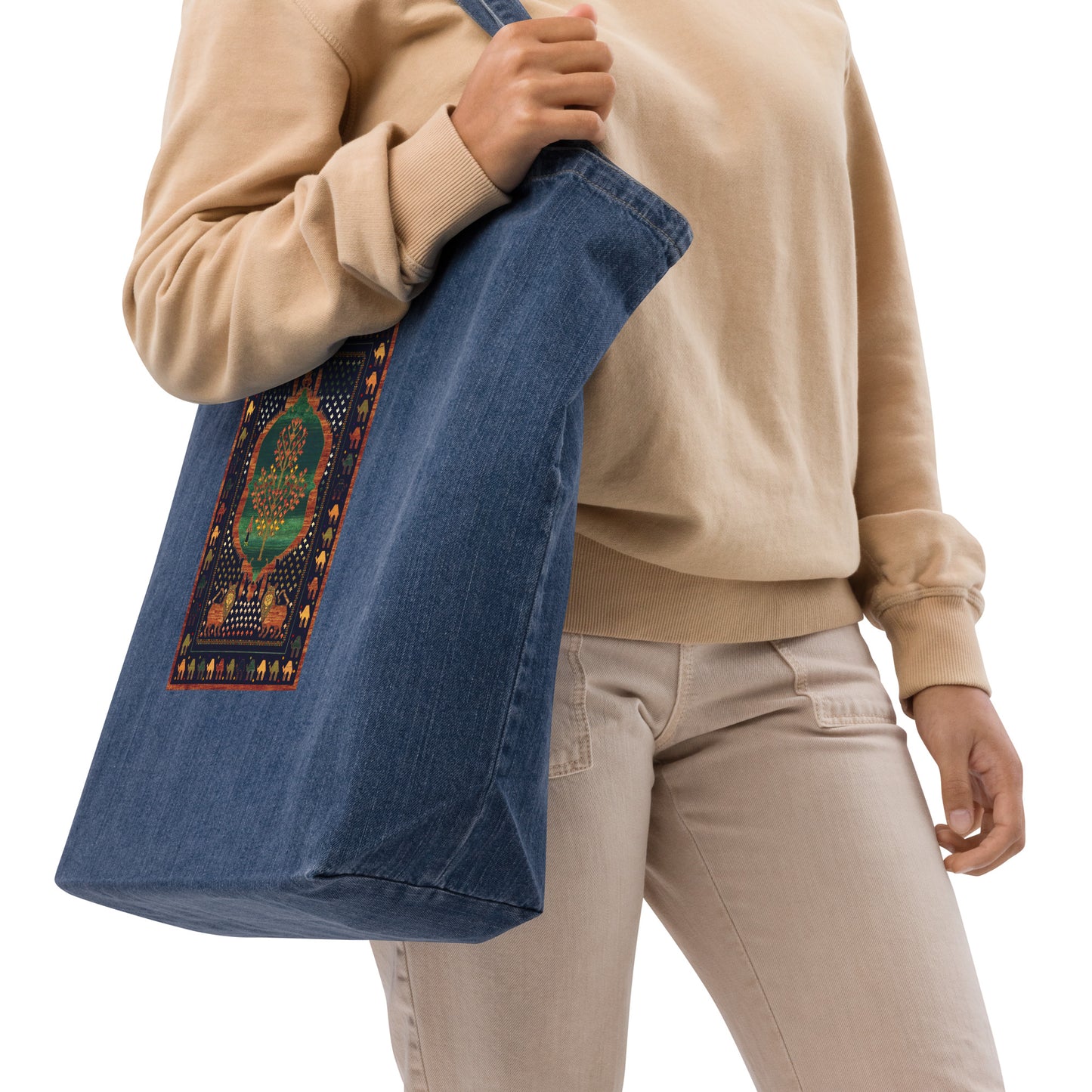 Organic denim tote bag - The lions and the maple II