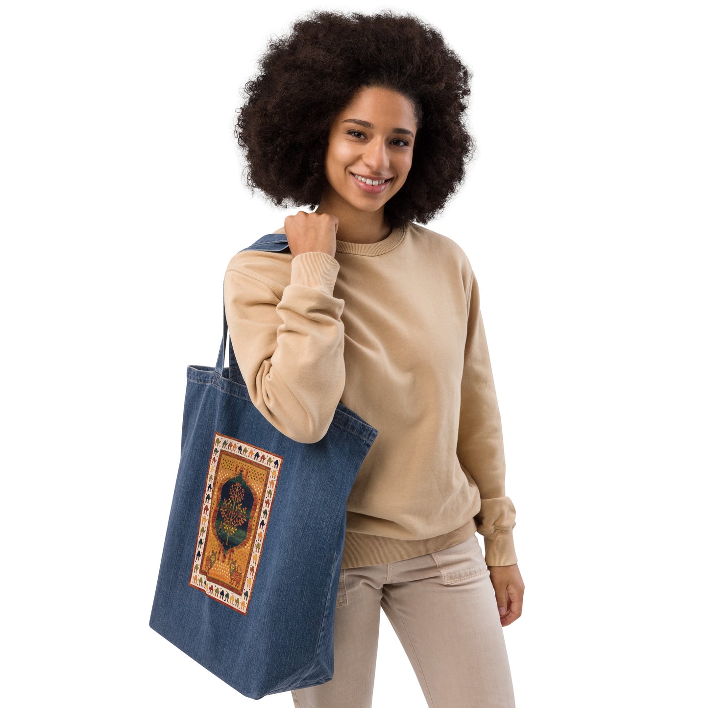 Organic denim tote bag - The lions and the maple I