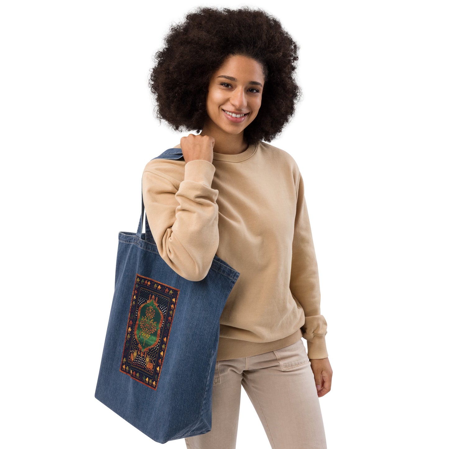 Organic denim tote bag - The lions and the maple II