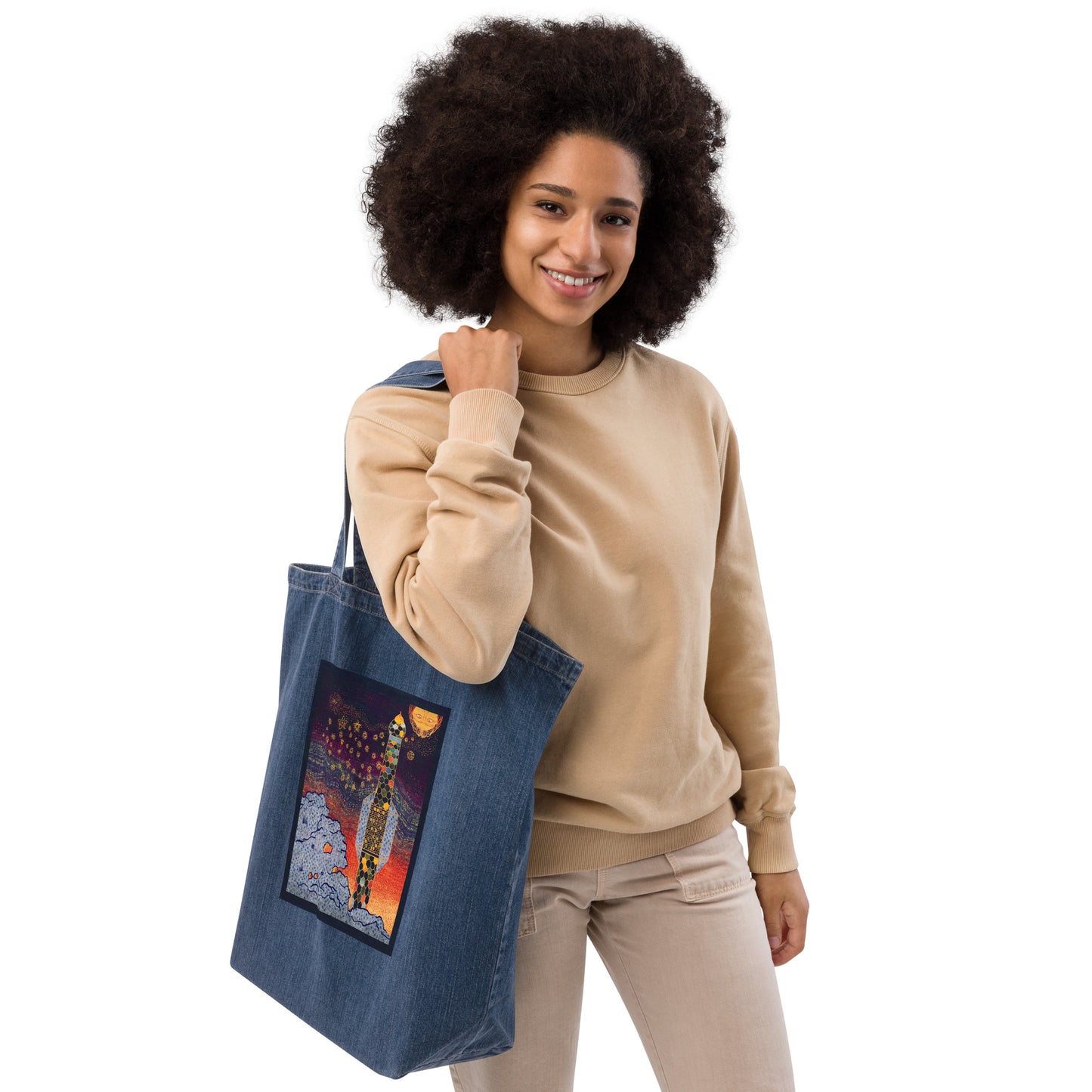 Organic denim tote bag - 1001 Nights