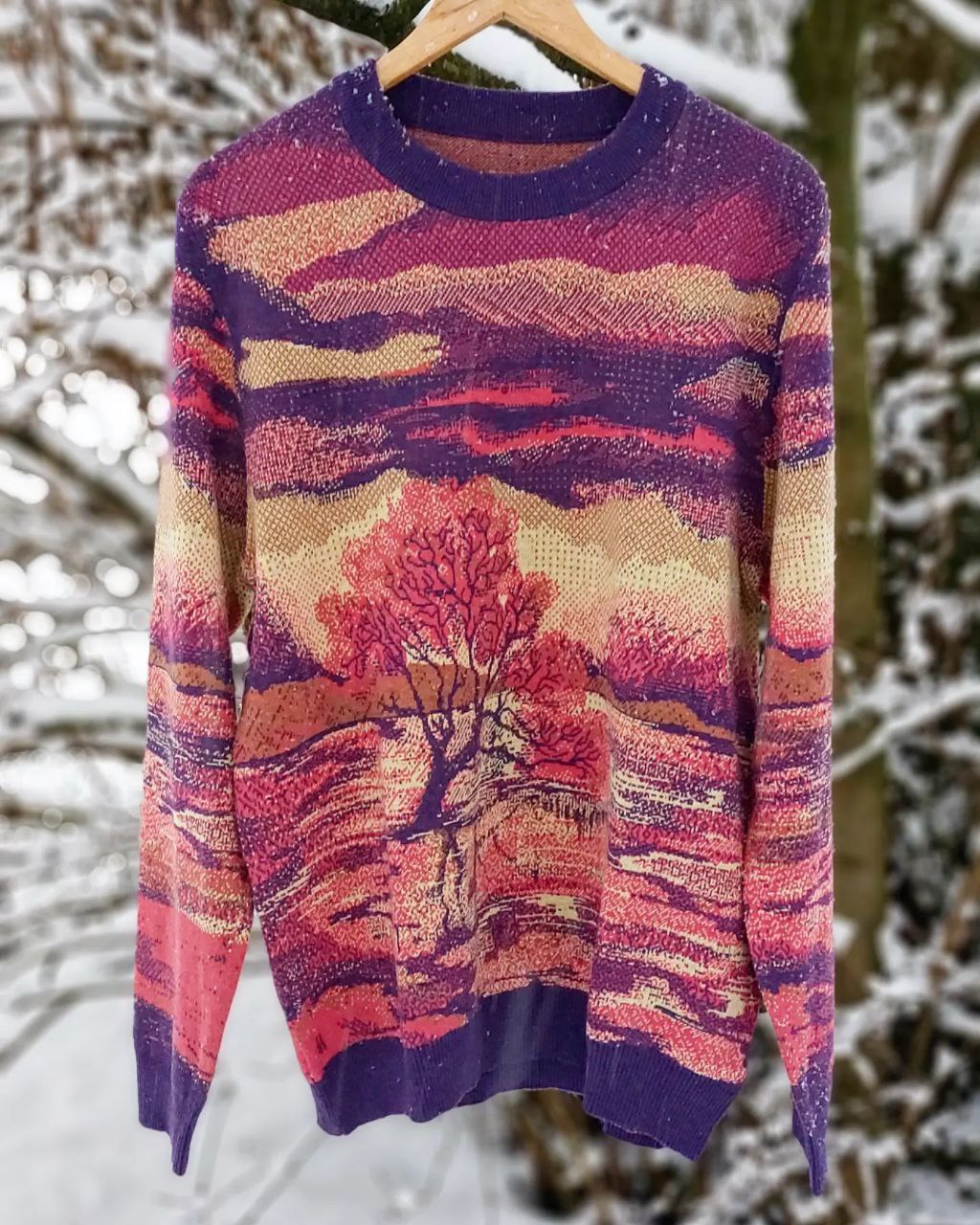 Unisex Knitted Sweater - Tree of the Lakes (Spring Morning) - Crewneck Classic Fit