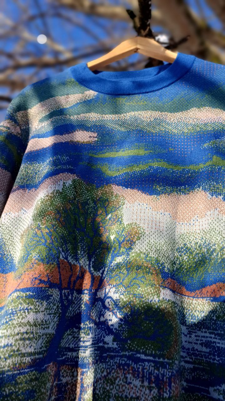 Unisex Knitted Sweater - Tree of the Lakes (Summer Noon) - Crewneck Classic Fit