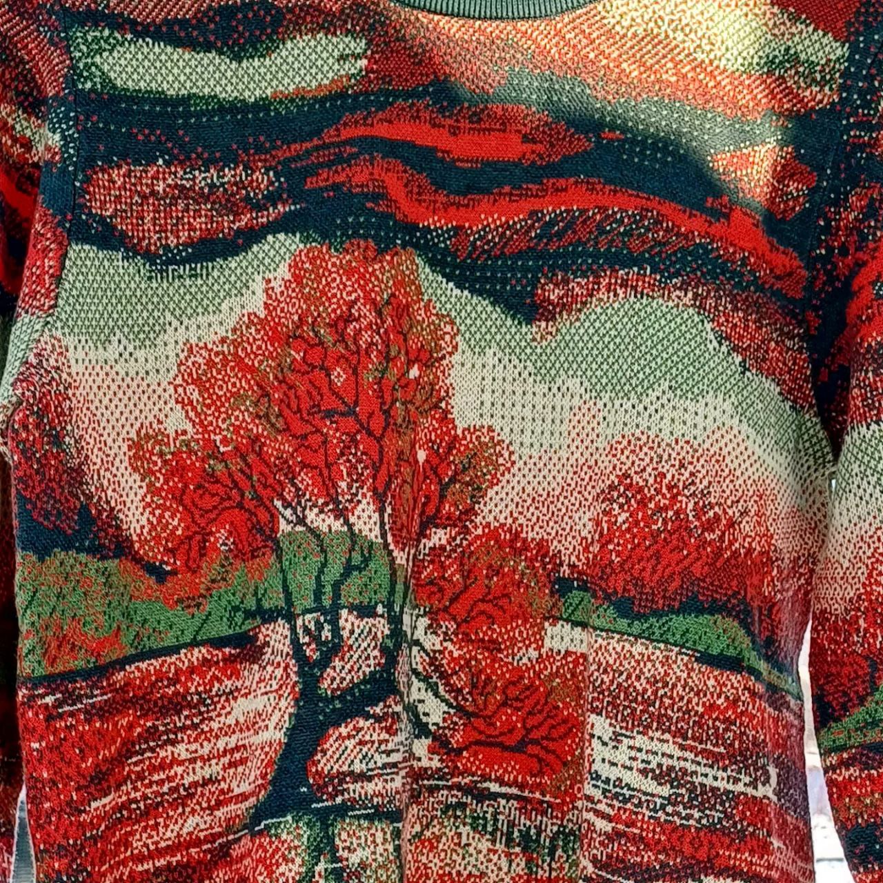 Unisex Strickpullover – Baum der Seen (Herbst Dämmerung) – klassische Passform mit Rundhalsausschnitt